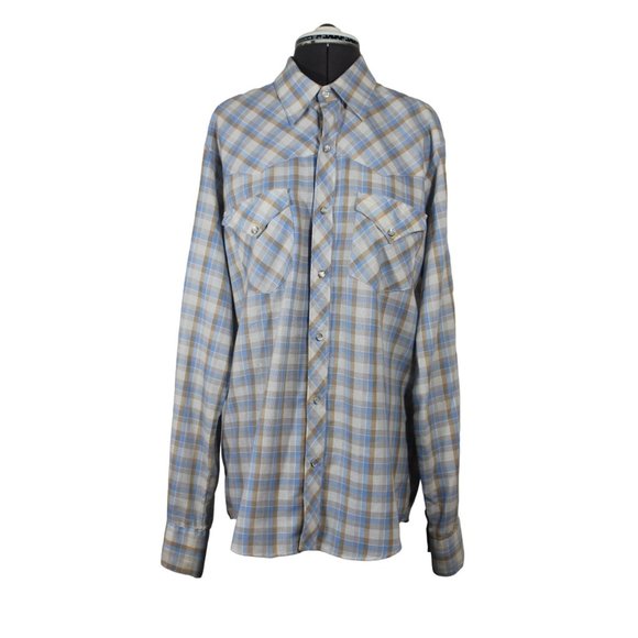 Bon Homme men's vintage pearl snap front plaid Western cowboy‎ shirt XL - Picture 2 of 10